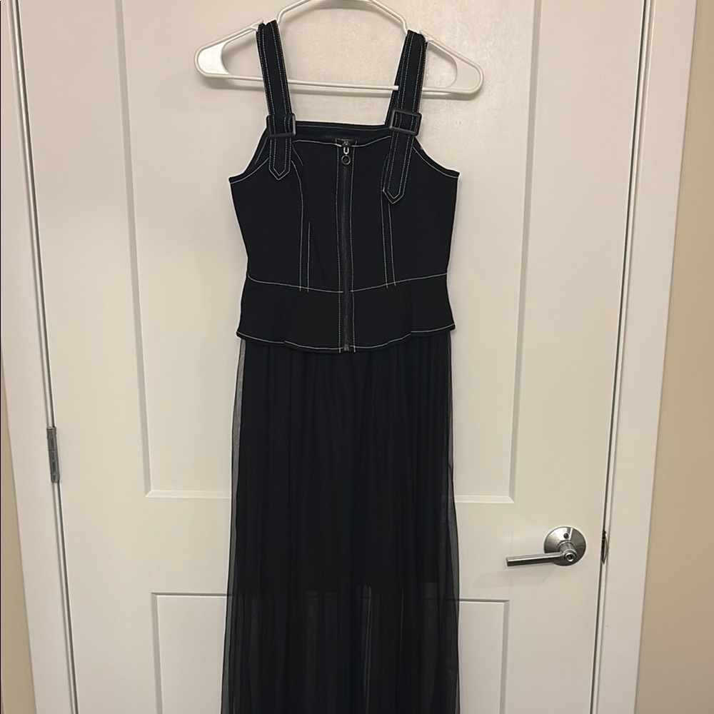 Black Sleeveless Dress with White Stitching